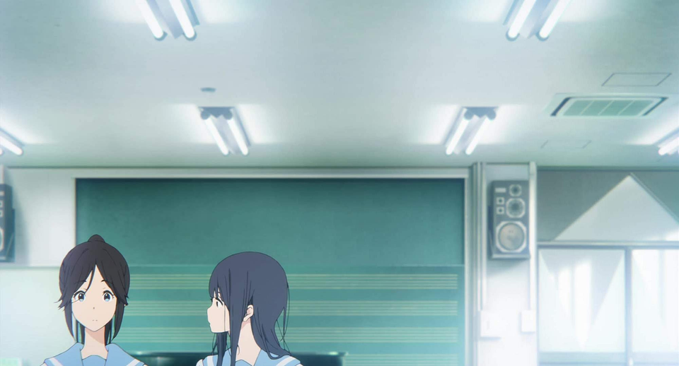 Nozomi and Mizore in the band room.