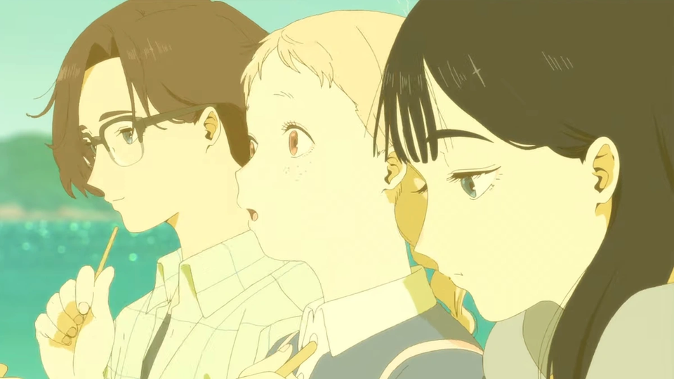 Rui, Totsuko, and Kimi, the three protagonists of The Colors Within.